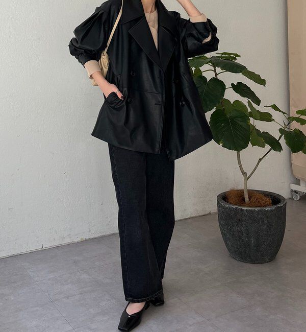  「【サイズ展開あり】レザーミドルコート」|その他|