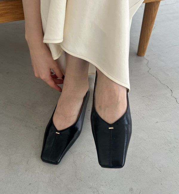  「【大人の定番パンプス】スクエアステッチフラットシューズ」|その他|ブラック