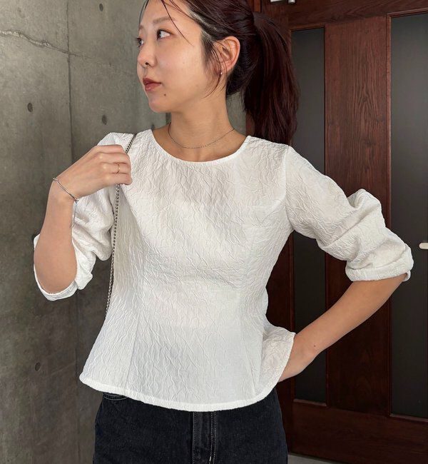  「ジャガードバックリボンペプラムブラウス」|シャツ・ブラウス|