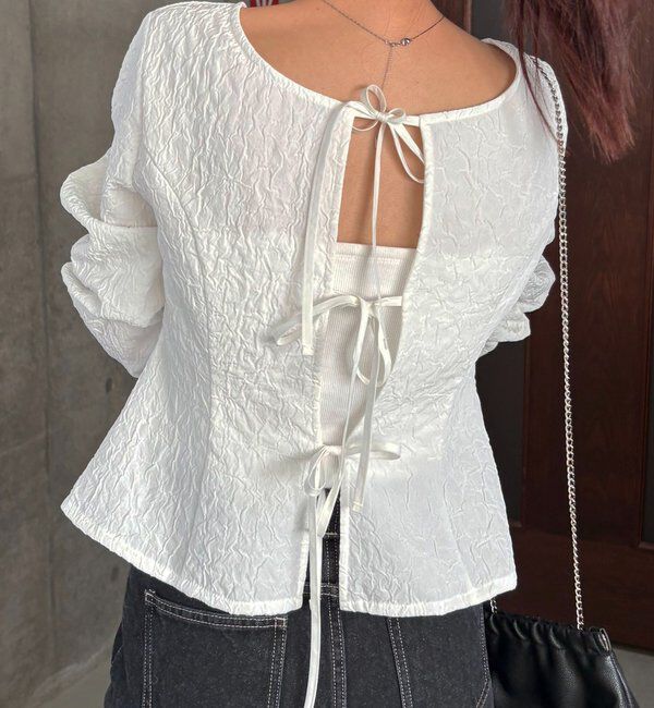  「ジャガードバックリボンペプラムブラウス」|シャツ・ブラウス|