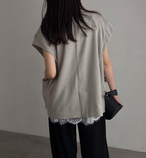  「【防シワ/手洗い可/伸縮性◎】〈C.L〉リネンタッチハーフスリーブジャケット」|ベスト・ジレ|