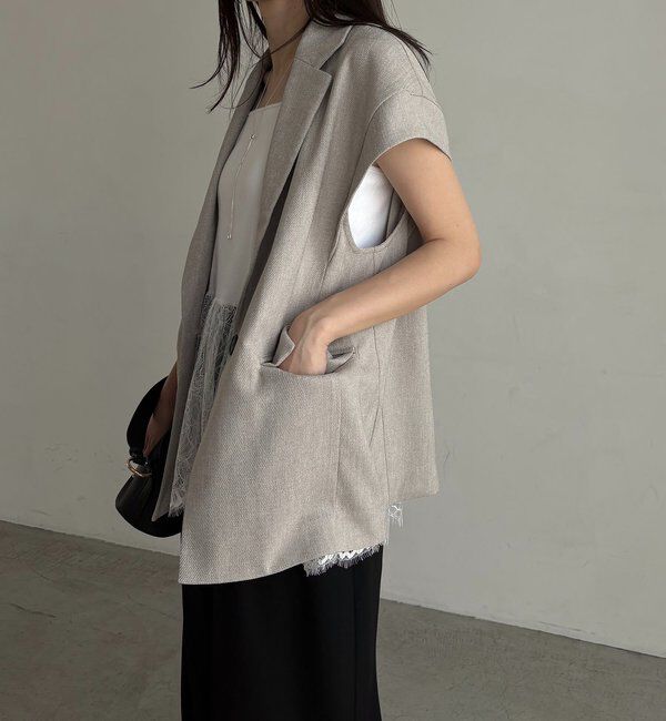  「【防シワ/手洗い可/伸縮性◎】〈C.L〉リネンタッチハーフスリーブジャケット」|ベスト・ジレ|