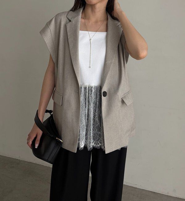 「【防シワ/手洗い可/伸縮性◎】〈C.L〉リネンタッチハーフスリーブジャケット」|ベスト・ジレ|
