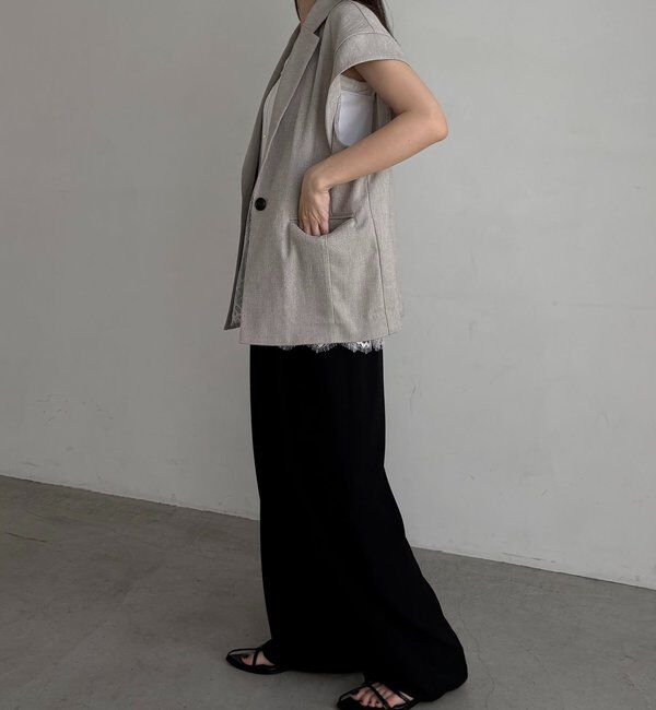  「【防シワ/手洗い可/伸縮性◎】〈C.L〉リネンタッチハーフスリーブジャケット」|ベスト・ジレ|