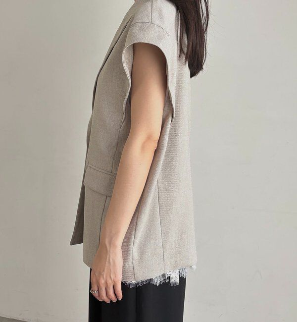  「【防シワ/手洗い可/伸縮性◎】〈C.L〉リネンタッチハーフスリーブジャケット」|ベスト・ジレ|