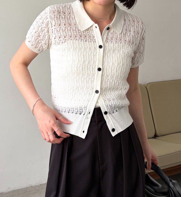  「【華奢見え】レース襟付きカーディガン」|カーディガン|