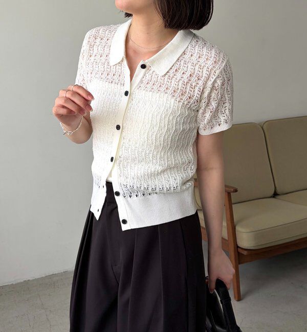  「【華奢見え】レース襟付きカーディガン」|カーディガン|