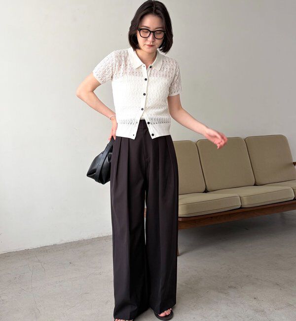  「【華奢見え】レース襟付きカーディガン」|カーディガン|