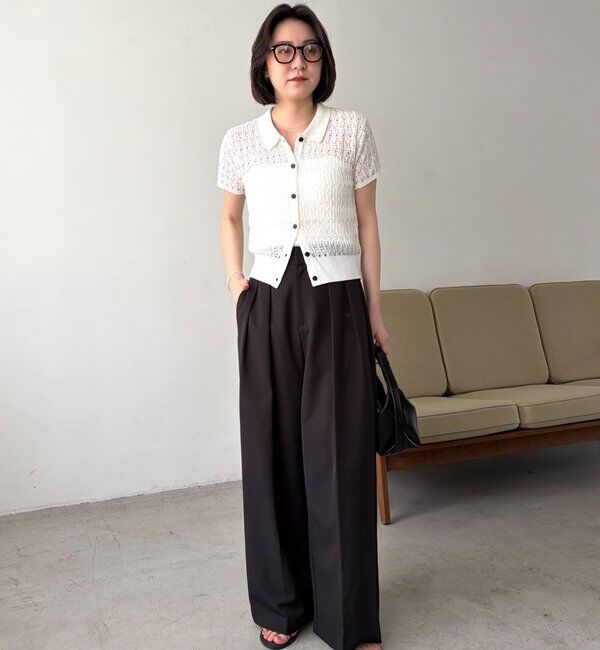  「【華奢見え】レース襟付きカーディガン」|カーディガン|