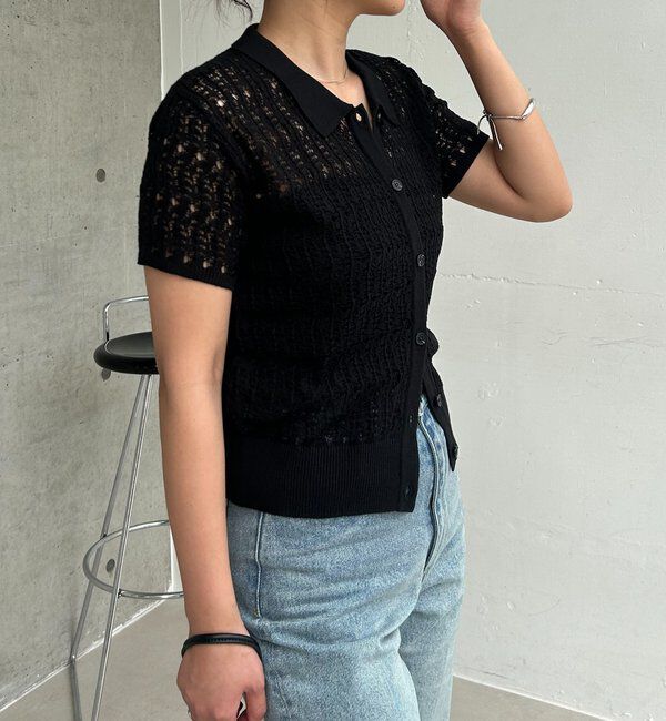  「【華奢見え】レース襟付きカーディガン」|カーディガン|