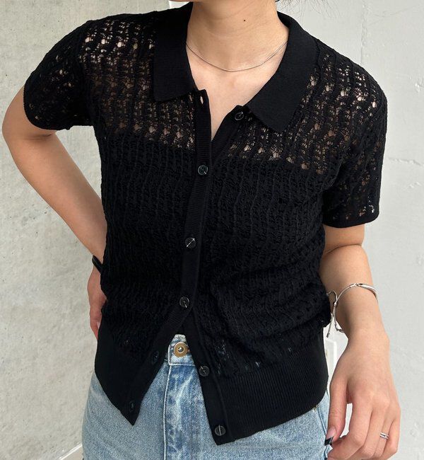  「【華奢見え】レース襟付きカーディガン」|カーディガン|