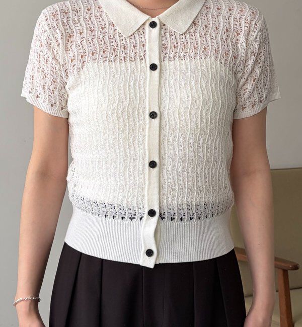  「【華奢見え】レース襟付きカーディガン」|カーディガン|