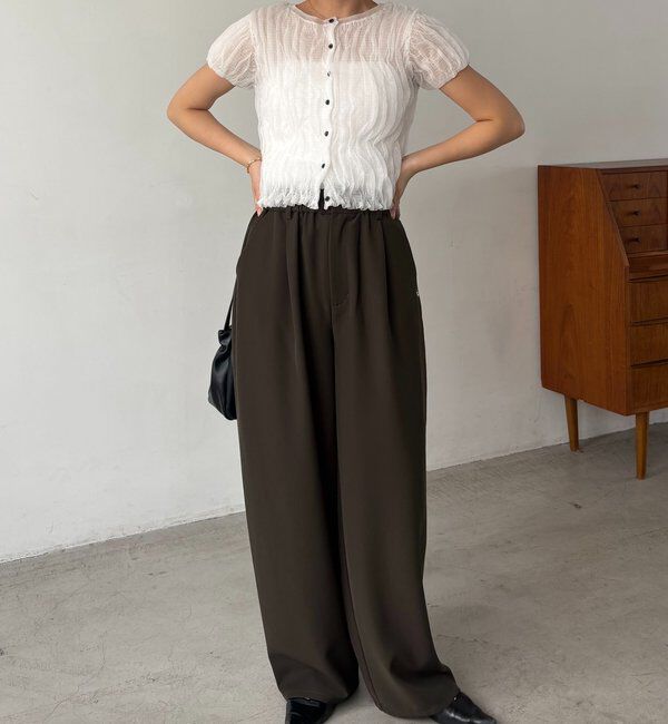  「【こなれ感◎】ギャザーベルトフローパンツ」|チノ|