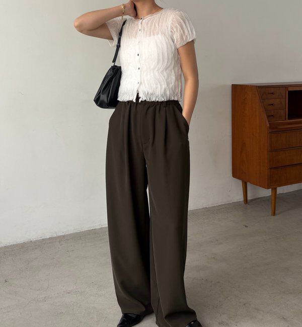  「【こなれ感◎】ギャザーベルトフローパンツ」|チノ|