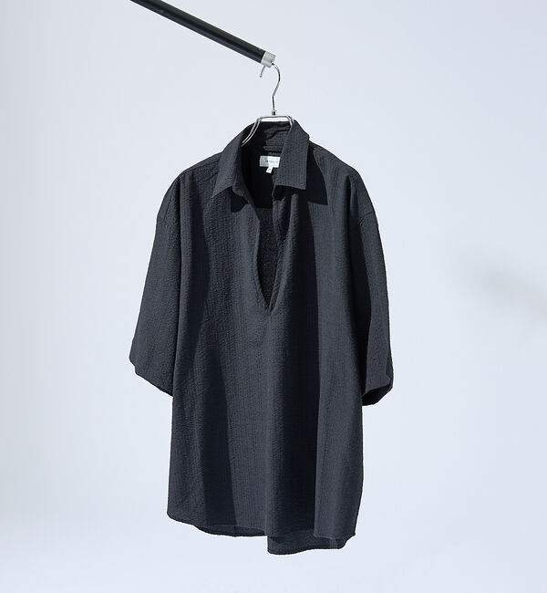 ABAHOUSE「サッカーストライプ スキッパーシャツ / オーバーサイズ / 半袖シャツ」|シャツ・ブラウス|