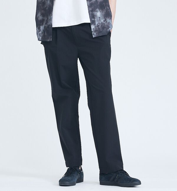 ABAHOUSE「【ストレッチ/洗える】1タック イージー ワイドテーパードパンツ」|その他|ブラック