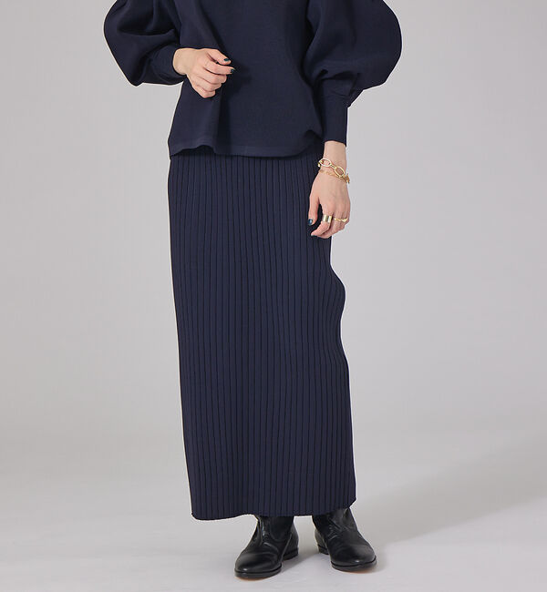 Rouge vif「【セットアップ対応】ストレッチリブニットスカート」|スカート|ネイビー