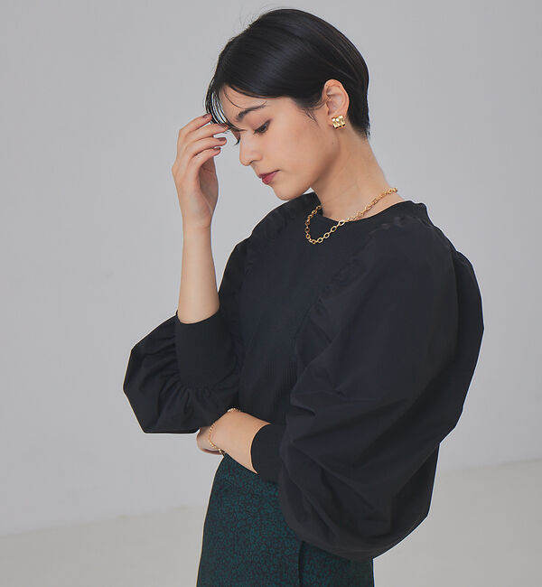 Rouge vif「ファブリックスリーブプルオーバー」|ニット・セーター|