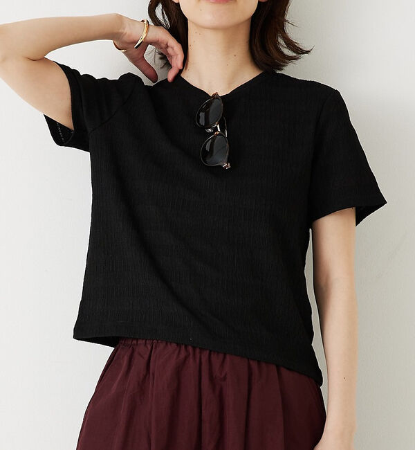 abahouse mavie「シャーリングボーダーTシャツ」|Tシャツ・カットソー|ブラック