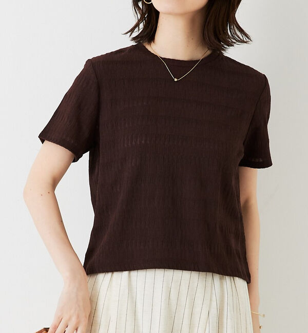 abahouse mavie「シャーリングボーダーTシャツ」|Tシャツ・カットソー|ブラウン