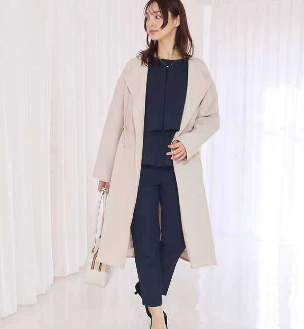 abahouse mavie「【春アウター】ノーカラーコート/通勤/きれいめ/ロング/セミオケ/春服」|ノーカラーコート|