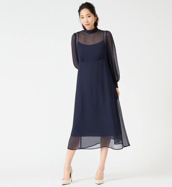 TIARA「フリルハイネックフレアドレス」|ワンピース|