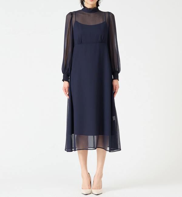 TIARA「フリルハイネックフレアドレス」|ワンピース|