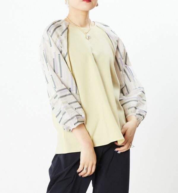  「予約受付2/28（月）まで！！【STELLA CIFFON】カットジャガードMIXブラウス」|シャツ・ブラウス|イエロー