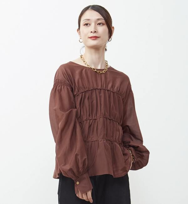 Soffitto「綿シルク前後2WAYリボンギャザーブラウス」|シャツ・ブラウス|ブラウン