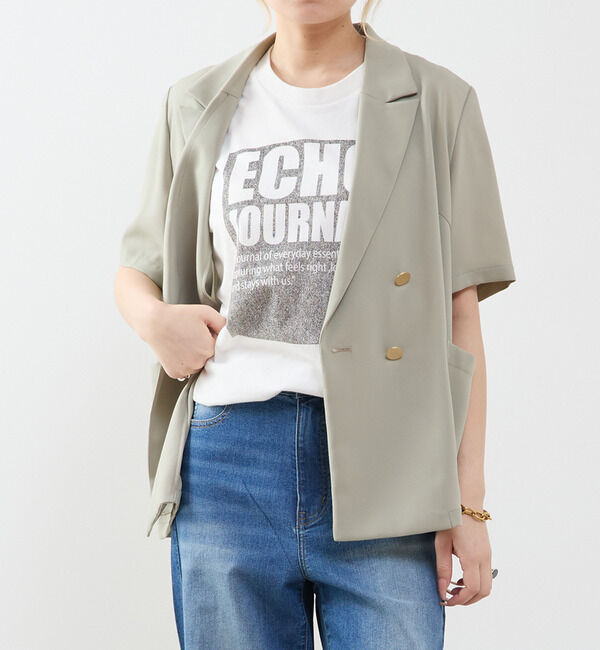 SOFFITTO「ドライタッチ半袖サマージャケット」|テーラードジャケット|グレイッシュベージュ
