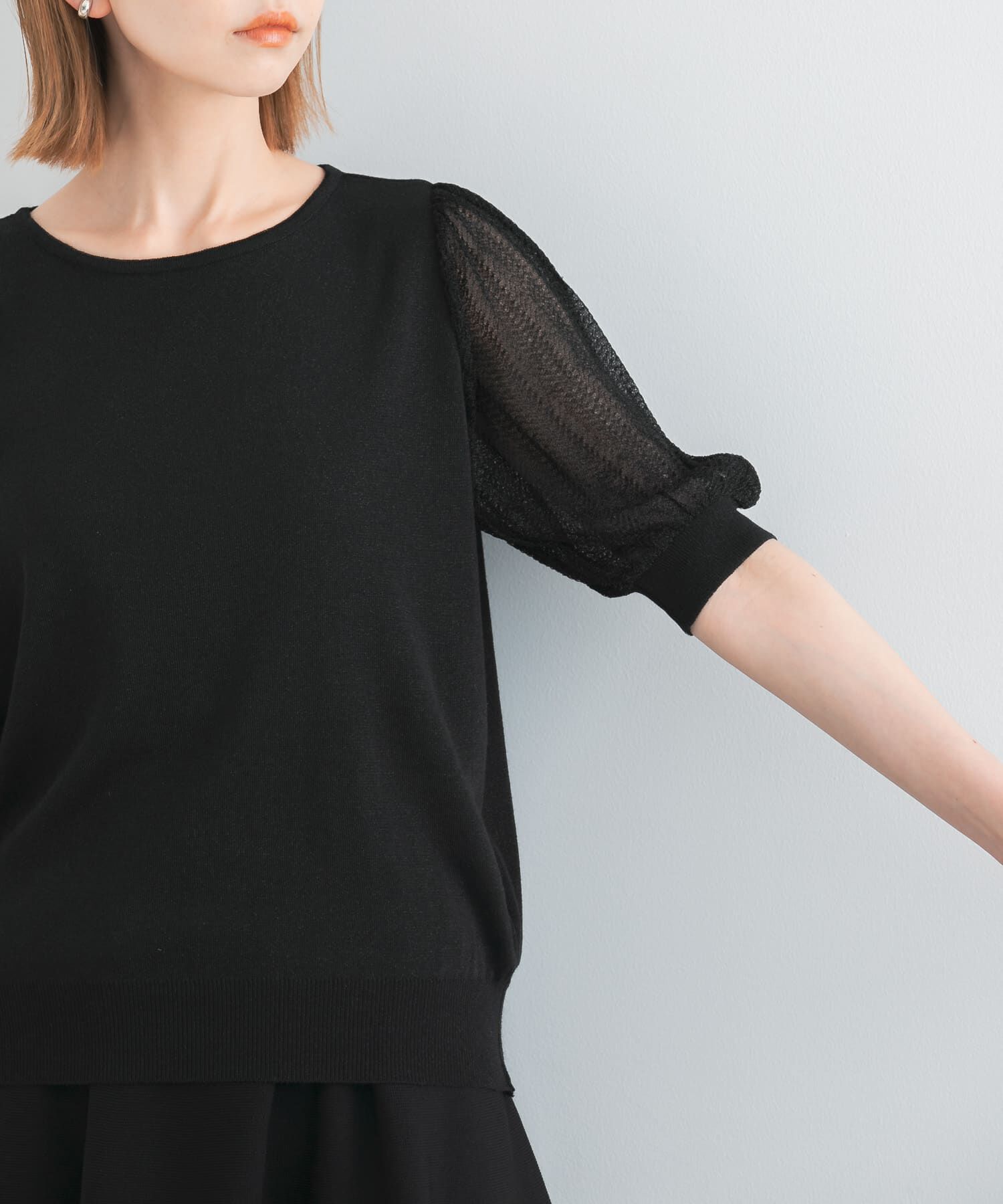 URBAN RESEARCH ROSSO「ドッキングシアープリーツスリーブプルオーバー」|ニット・セーター|