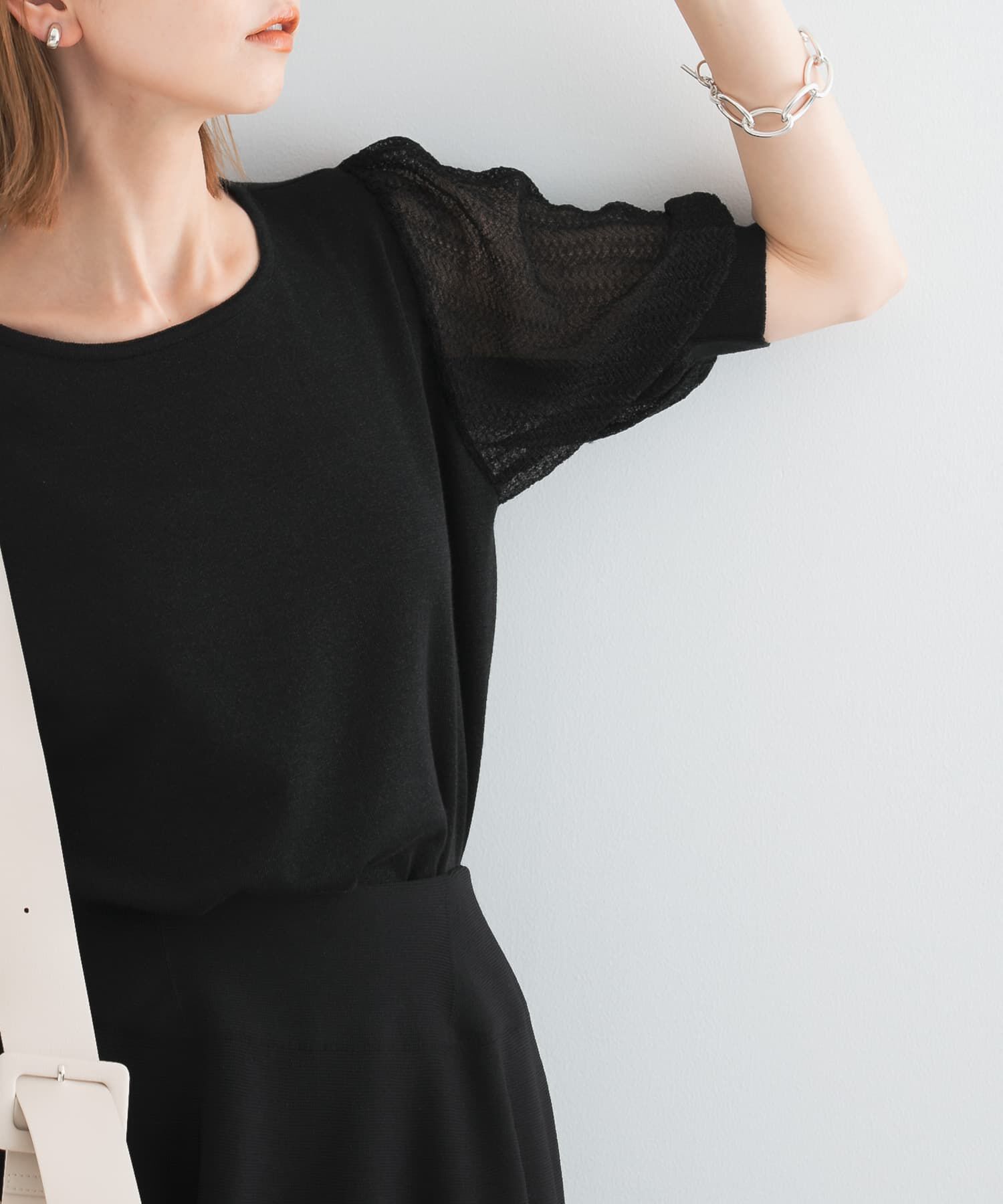 URBAN RESEARCH ROSSO「ドッキングシアープリーツスリーブプルオーバー」|ニット・セーター|