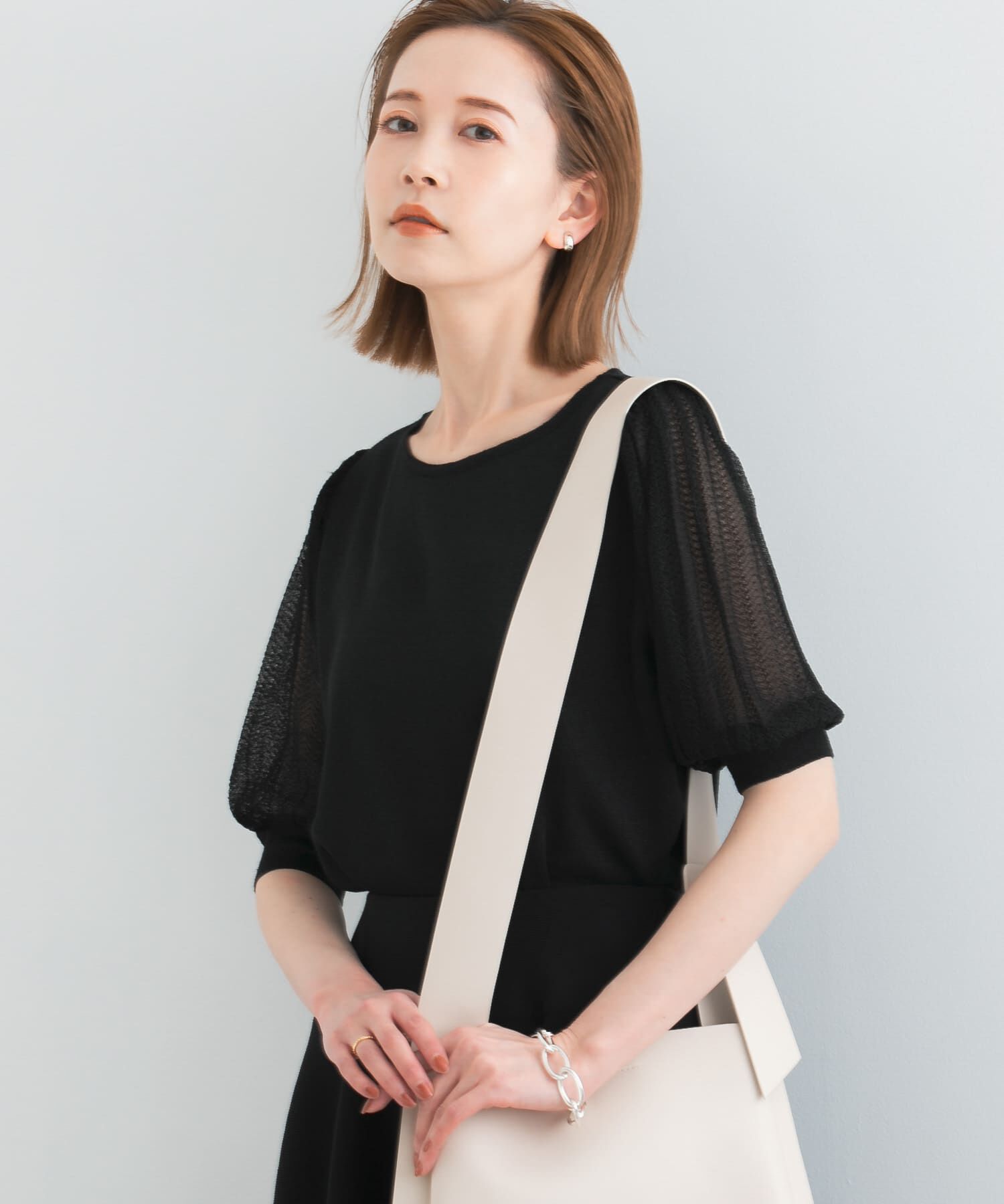 URBAN RESEARCH ROSSO「ドッキングシアープリーツスリーブプルオーバー」|ニット・セーター|