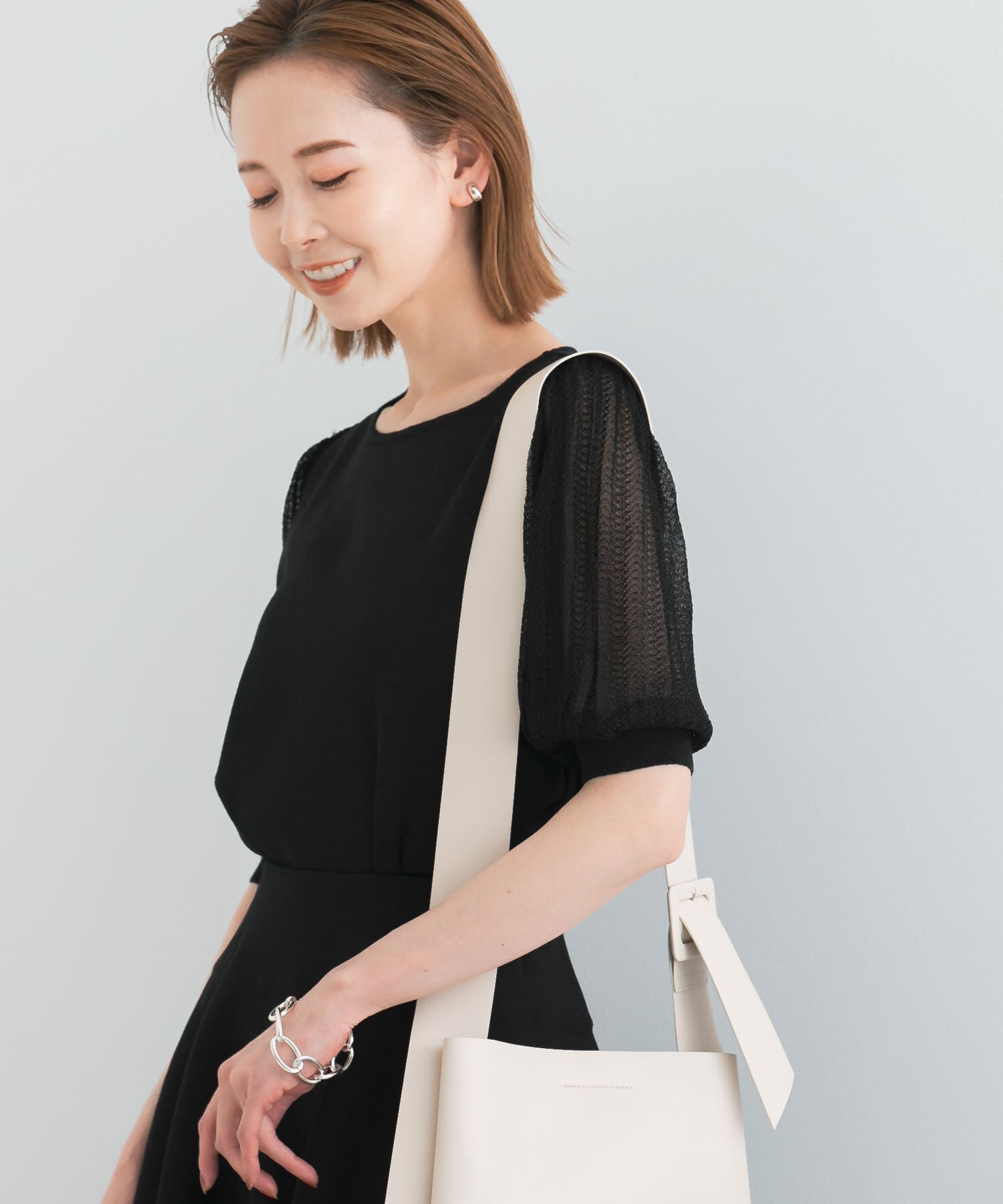 URBAN RESEARCH ROSSO「ドッキングシアープリーツスリーブプルオーバー」|ニット・セーター|