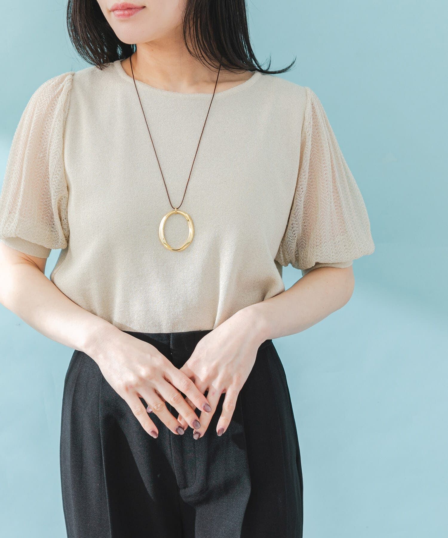 URBAN RESEARCH ROSSO「ドッキングシアープリーツスリーブプルオーバー」|ニット・セーター|