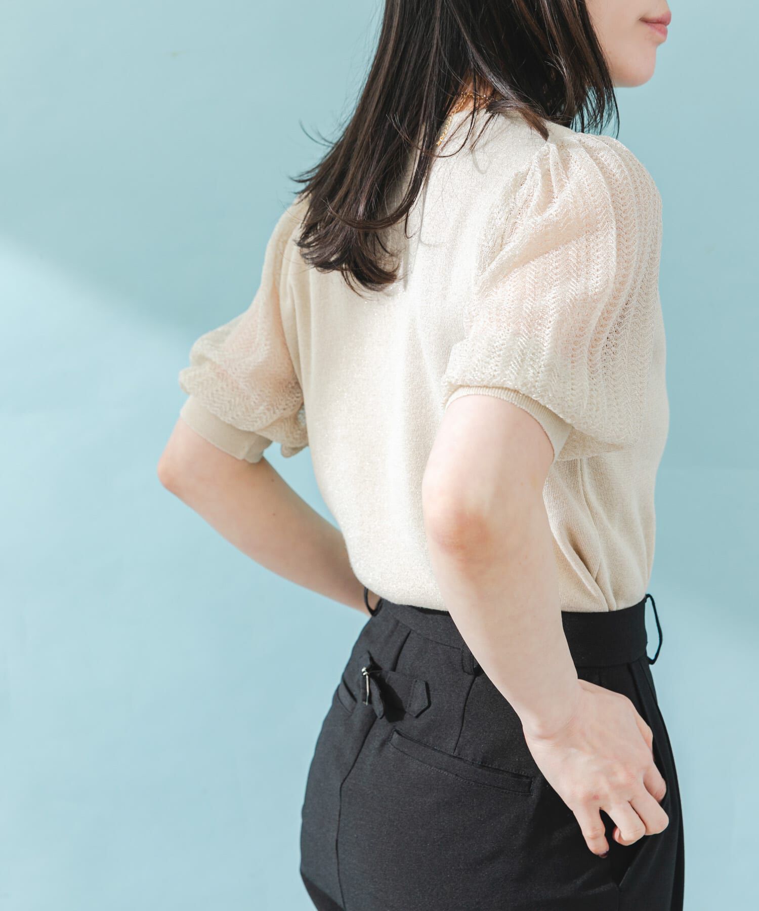 URBAN RESEARCH ROSSO「ドッキングシアープリーツスリーブプルオーバー」|ニット・セーター|