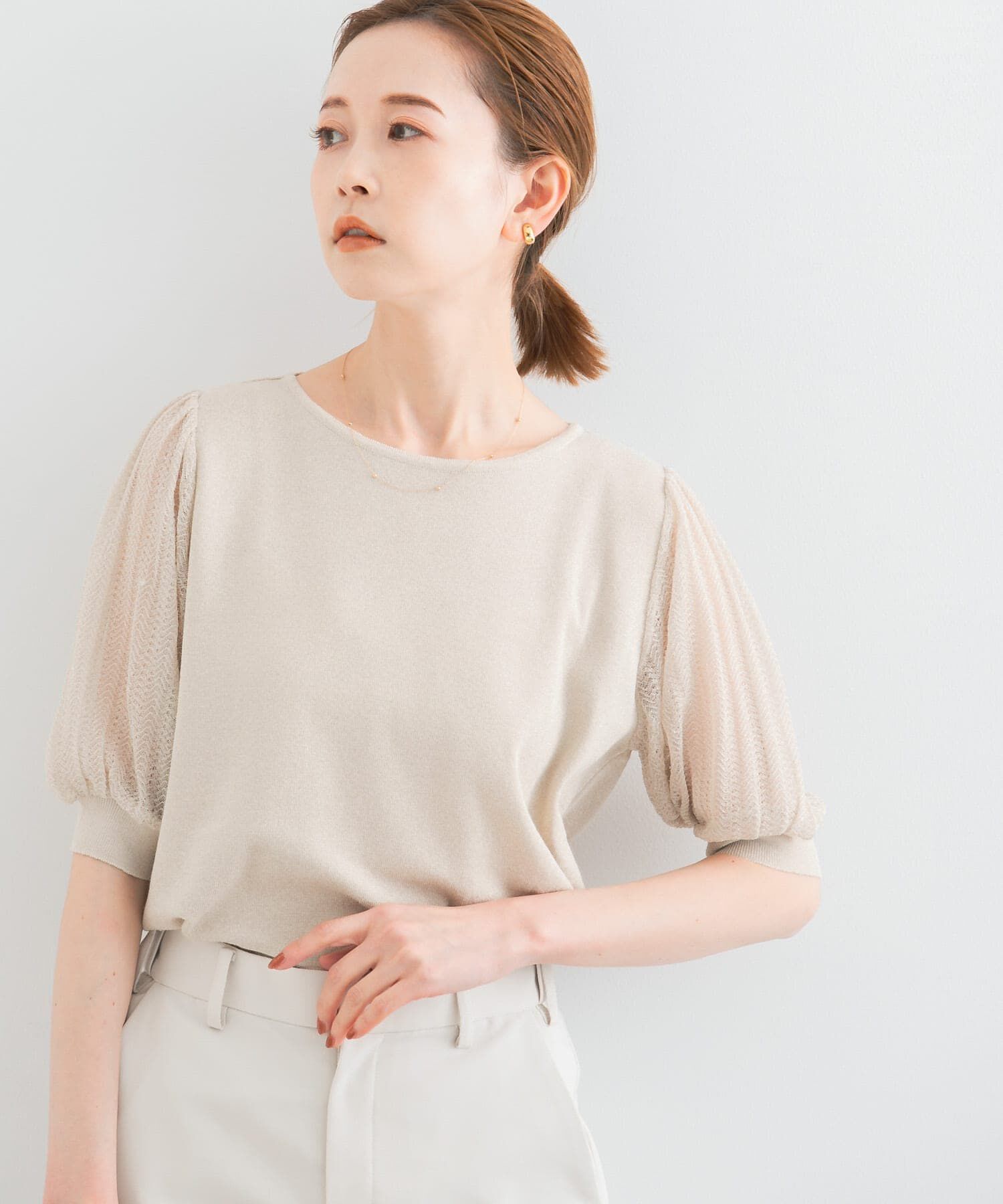 URBAN RESEARCH ROSSO「ドッキングシアープリーツスリーブプルオーバー」|ニット・セーター|