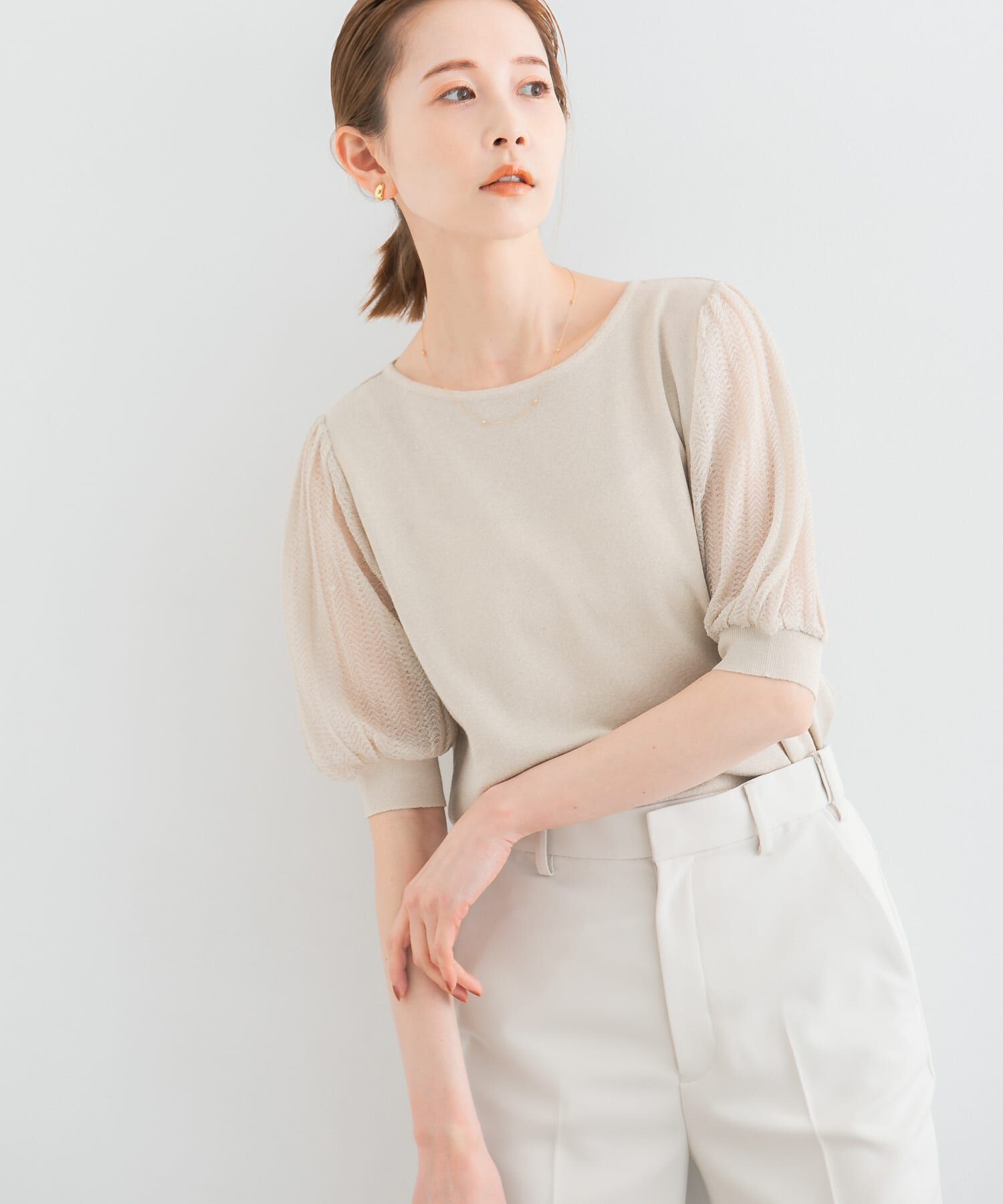 URBAN RESEARCH ROSSO「ドッキングシアープリーツスリーブプルオーバー」|ニット・セーター|