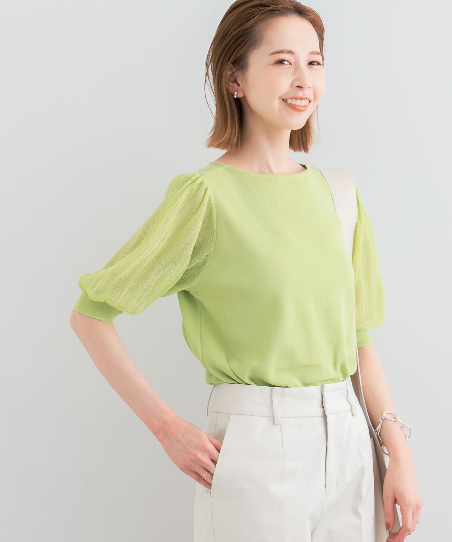 URBAN RESEARCH ROSSO「ドッキングシアープリーツスリーブプルオーバー」|ニット・セーター|