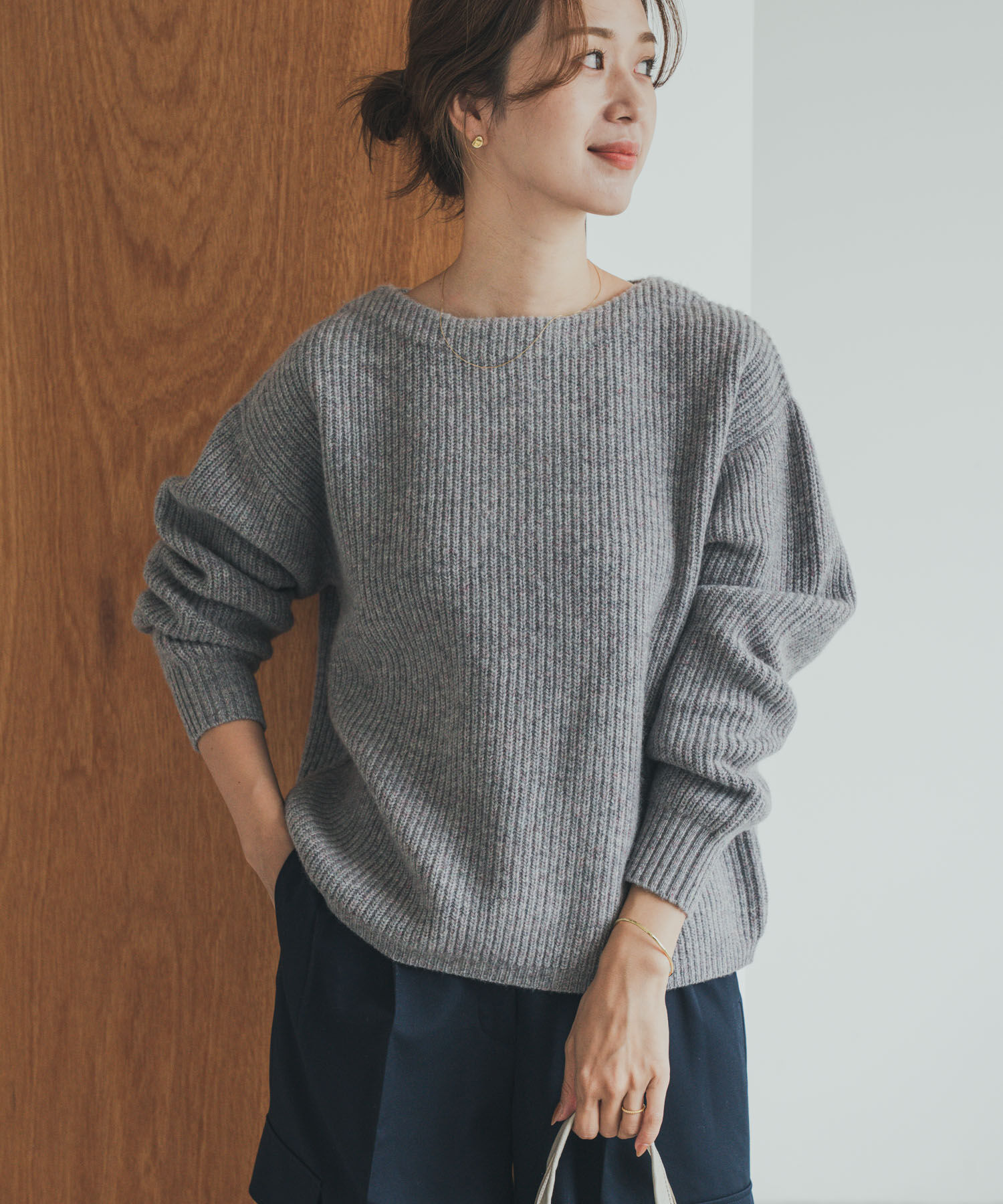 URBAN RESEARCH DOORS「ハミルトンウール畦ボートネックプルオーバー」|ニット・セーター|グレー系その他