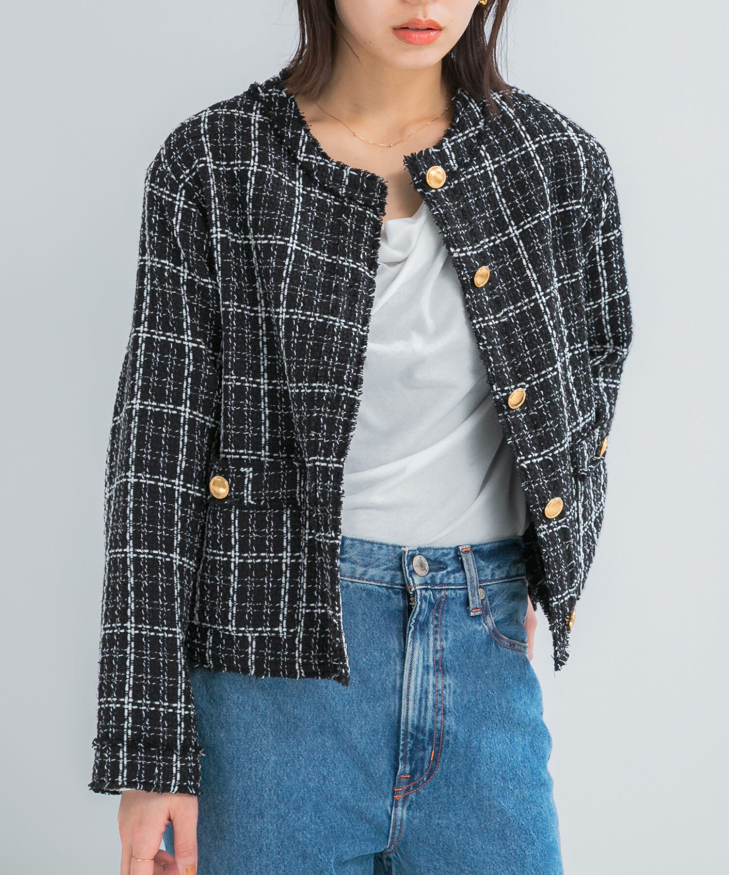 URBAN RESEARCH ROSSO「『WEB限定』ツイードノーカラージャケット」|ノーカラージャケット|ブラック