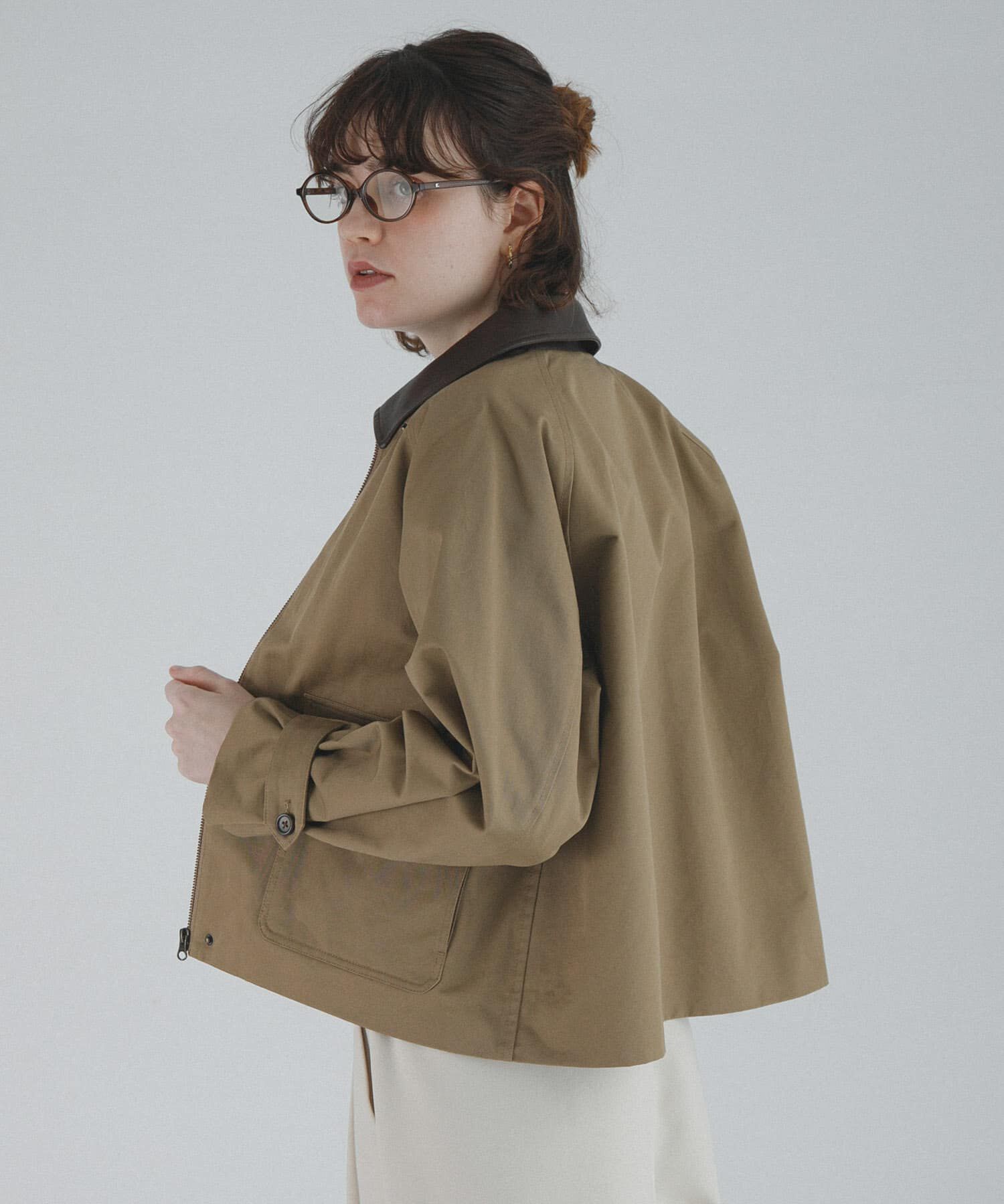 Sonny Label 「異素材衿ショートジャケット」|ノーカラーコート|