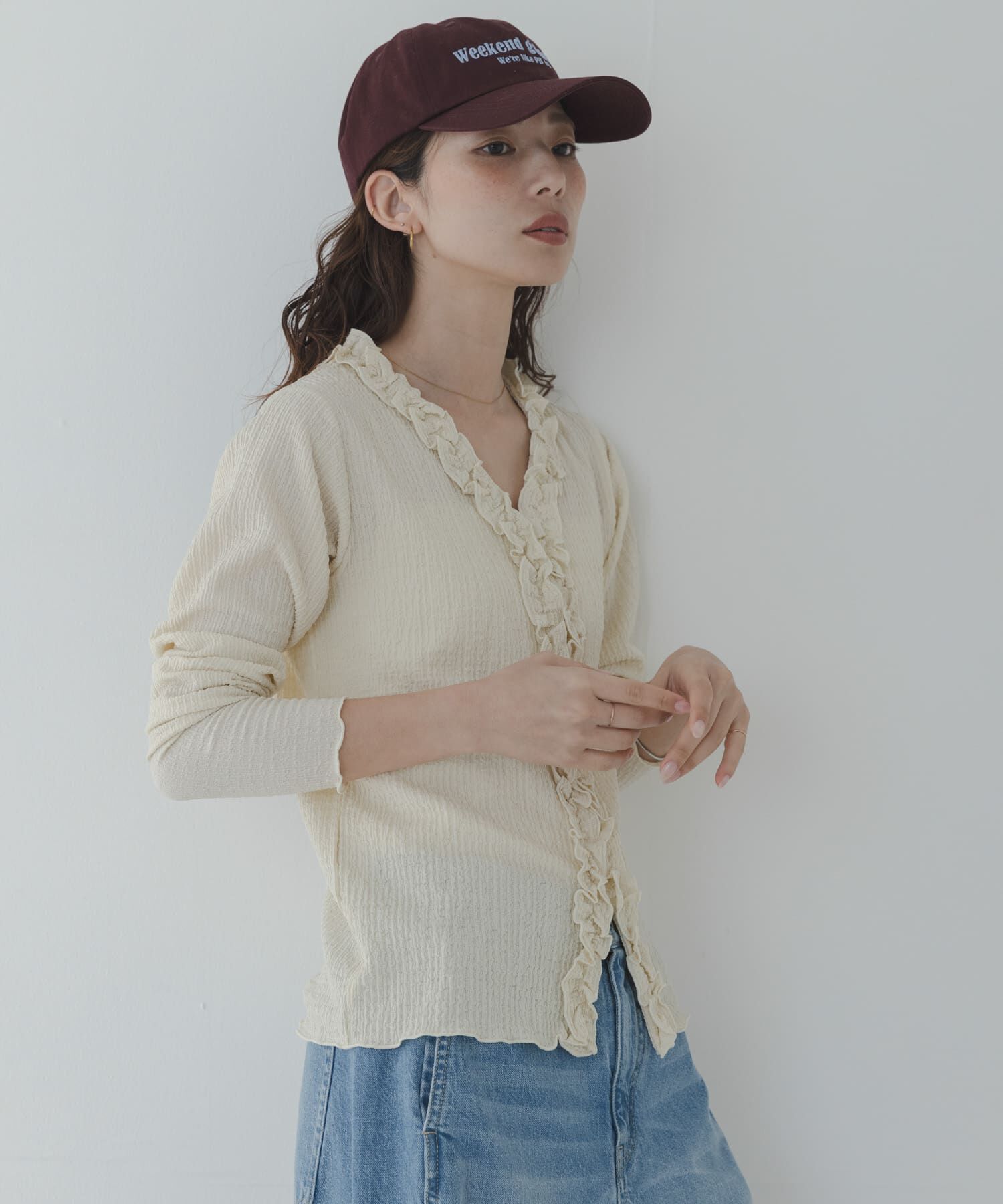 Sonny Label 「『WEB限定』ワッフルフリルVネックカーディガン」|カーディガン|