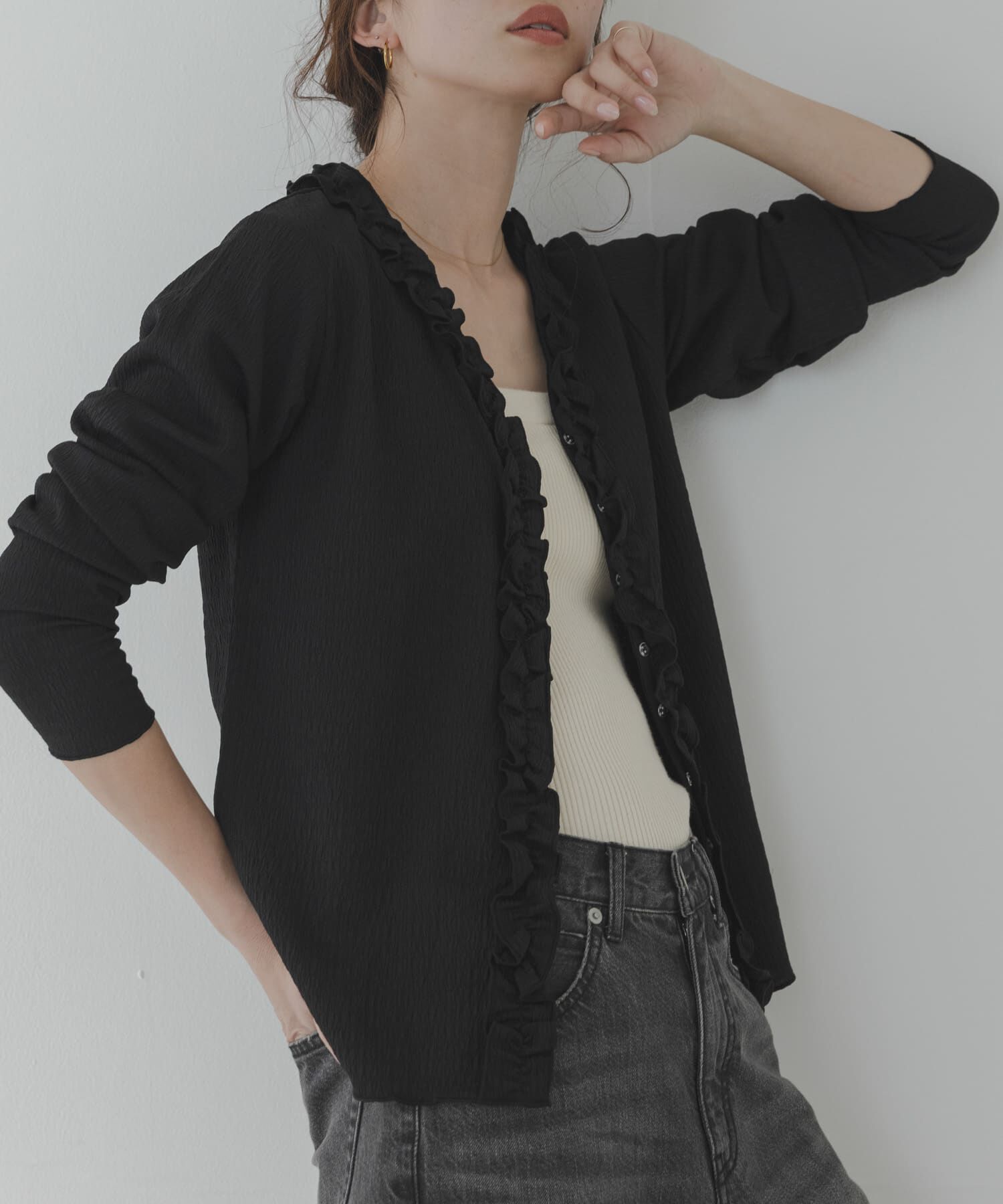 Sonny Label 「『WEB限定』ワッフルフリルVネックカーディガン」|カーディガン|