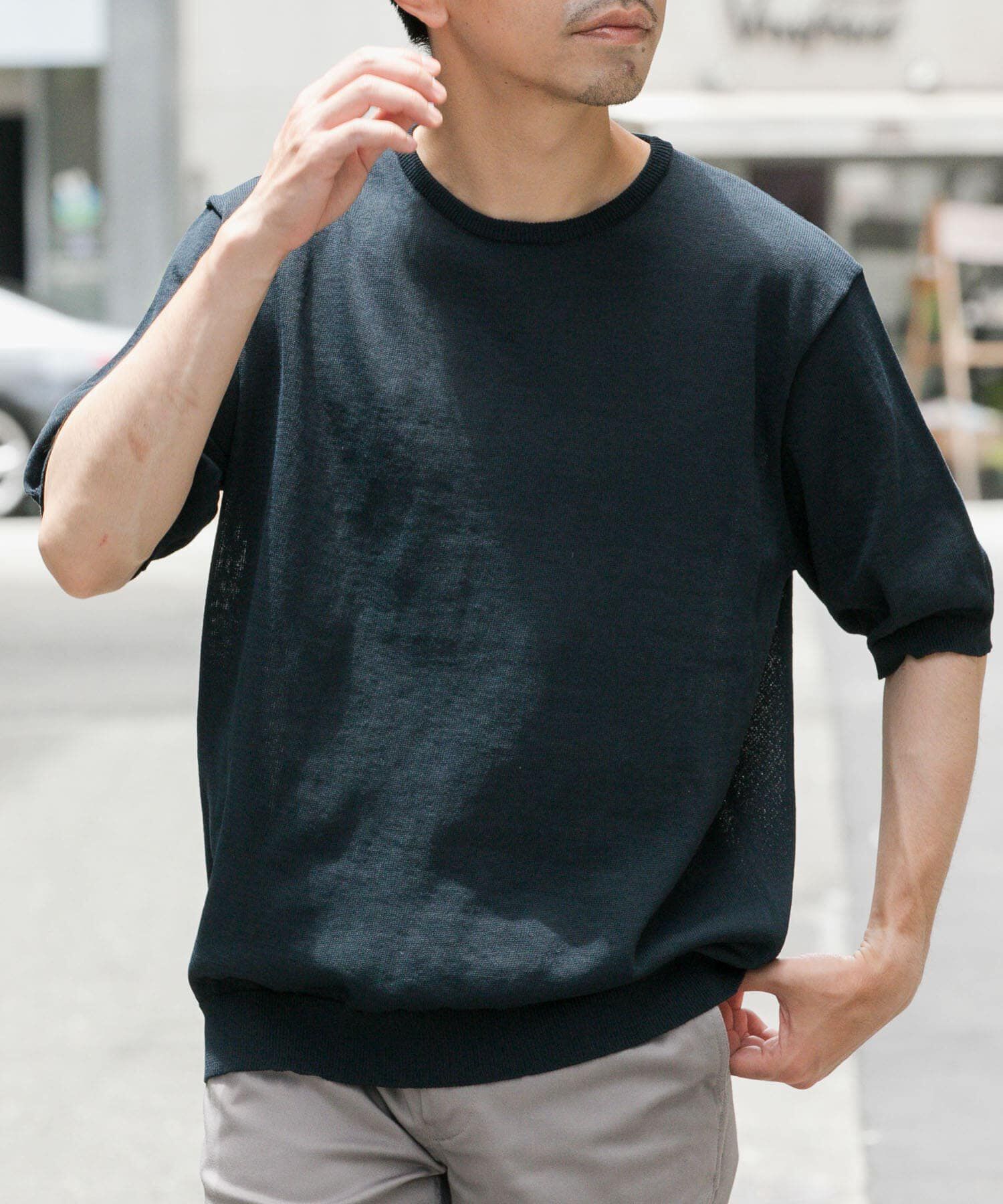 URBAN RESEARCH ROSSO「『UR TECH』AIRDRY半袖クルーニット」|ニット・セーター|