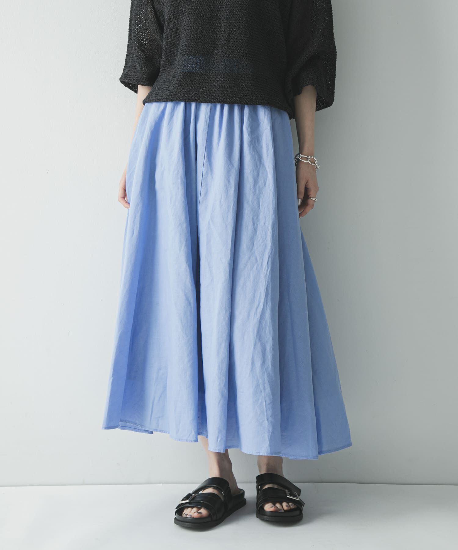 URBAN RESEARCH「リネンコットンギャザースカート」|スカート|ブルー