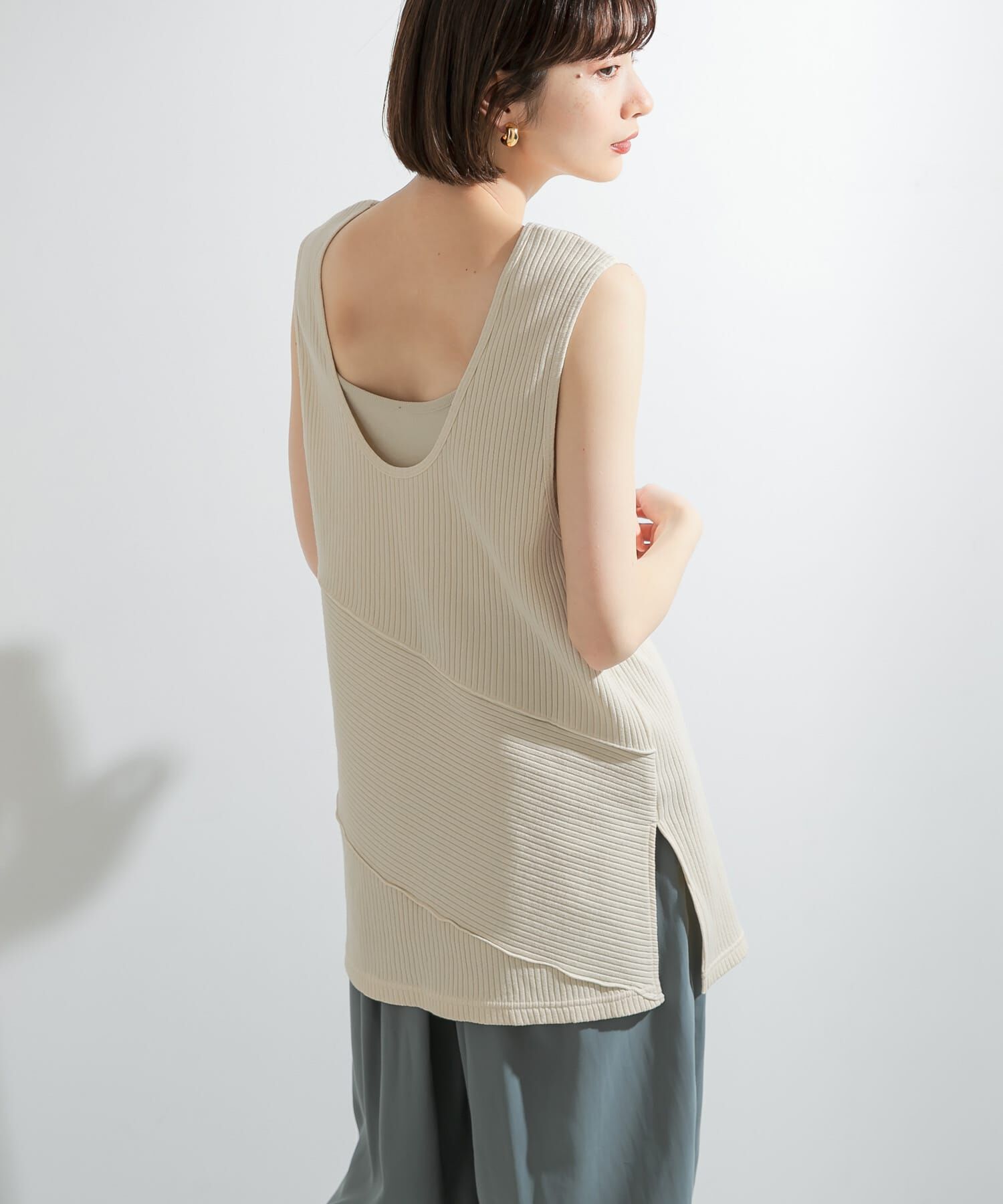  「BACKオープンメローリブタンクトップ」|タンクトップ|