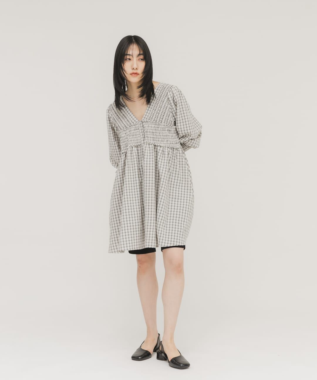  「2WAYシャーリングチェックミニワンピース」|ワンピース|