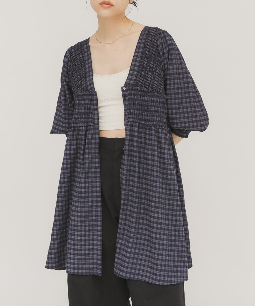  「2WAYシャーリングチェックミニワンピース」|ワンピース|