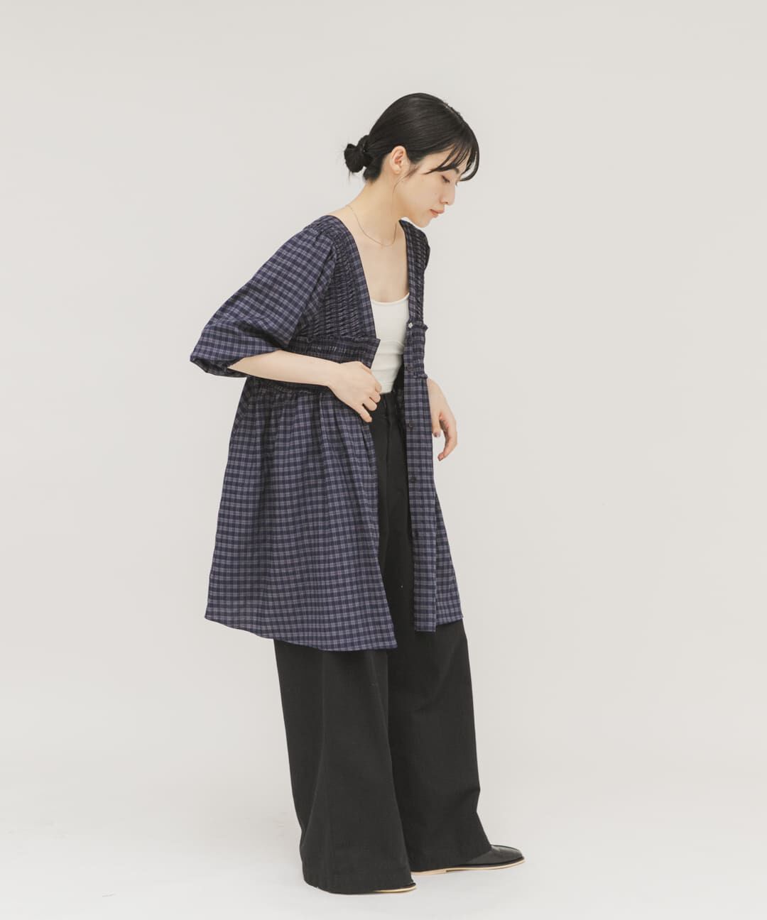  「2WAYシャーリングチェックミニワンピース」|ワンピース|